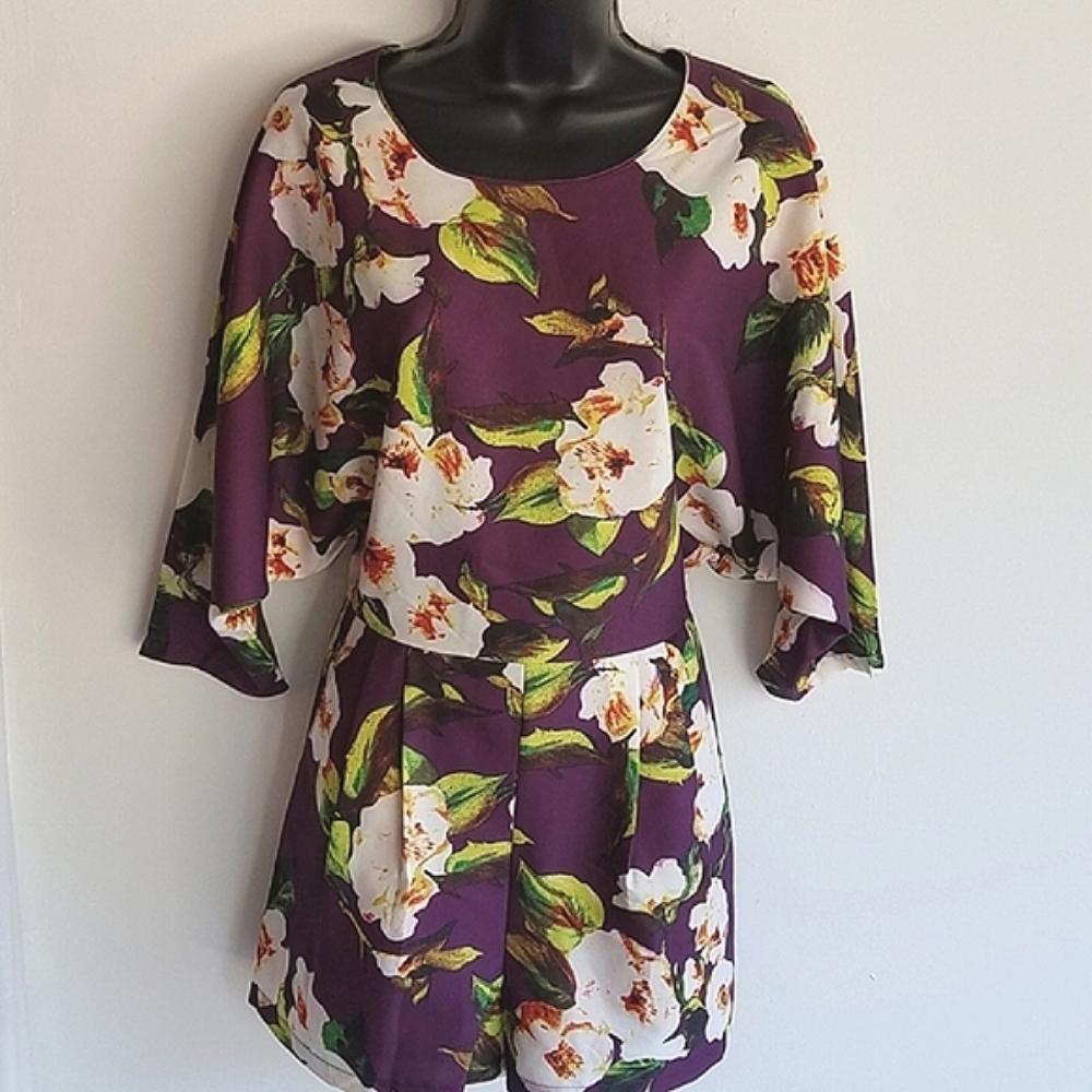 Plum Floral Backless Romper